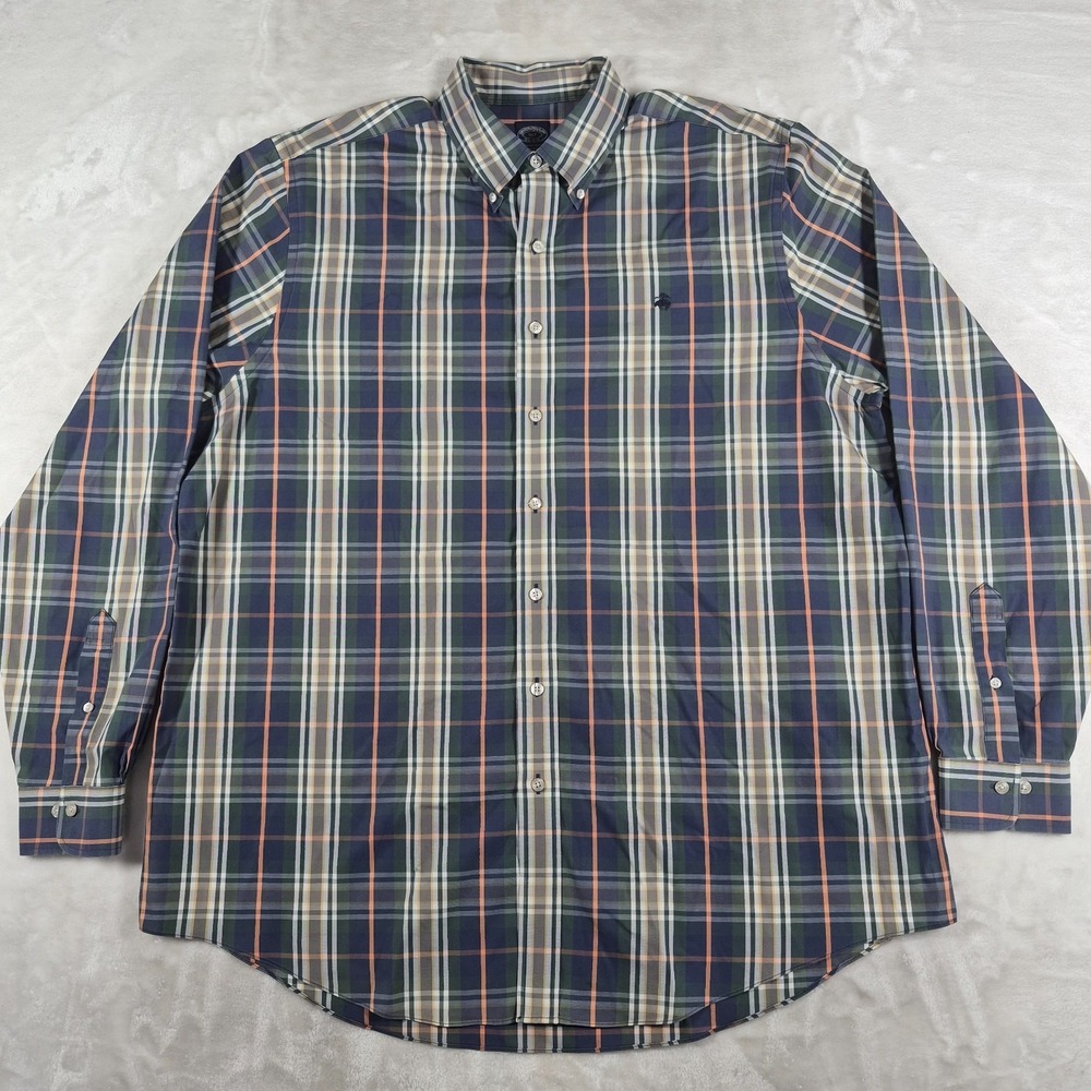 Brooks Brothers Button Down Shirt Men's 1XLT Green Plaid Long Sleeve Casual Logo